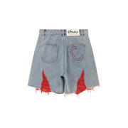 Color Distressed Rips Loosefit Denim Shorts