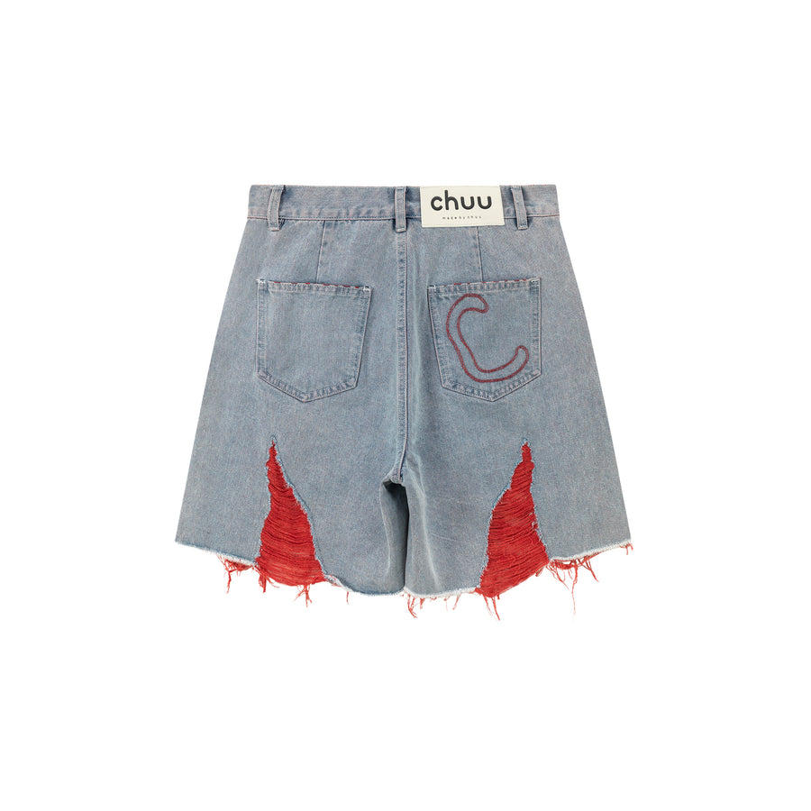 CHUU Color Distressed Rips Loosefit Denim Shorts