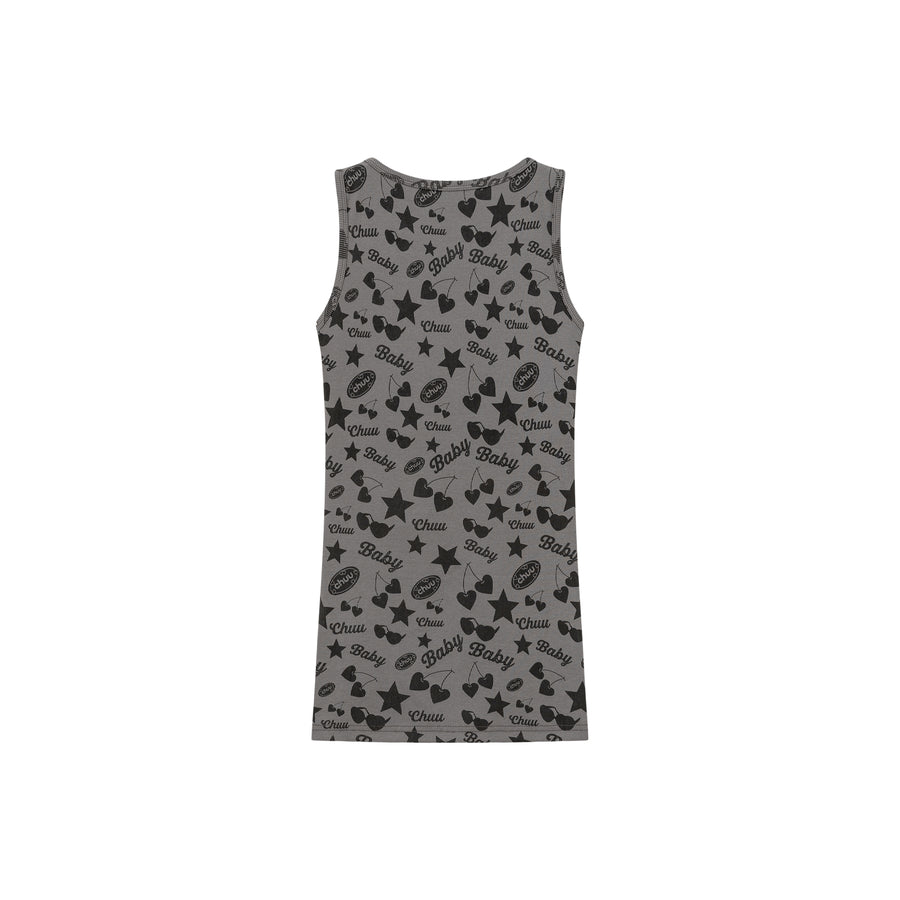 CHUU Cute Icons Button Shirring Sleeveless Top