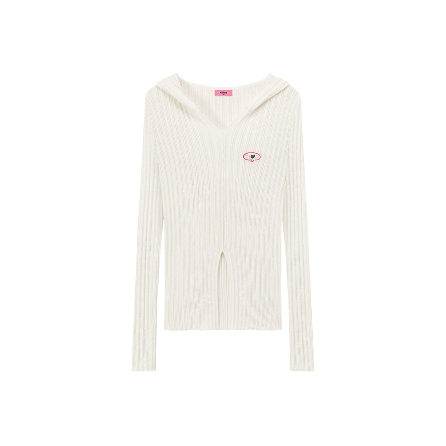 CHUU Slit Ribbed Hood Knit Sweater