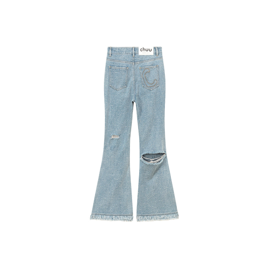 CHUU Fringed Ripped Bootcut Denim Jeans