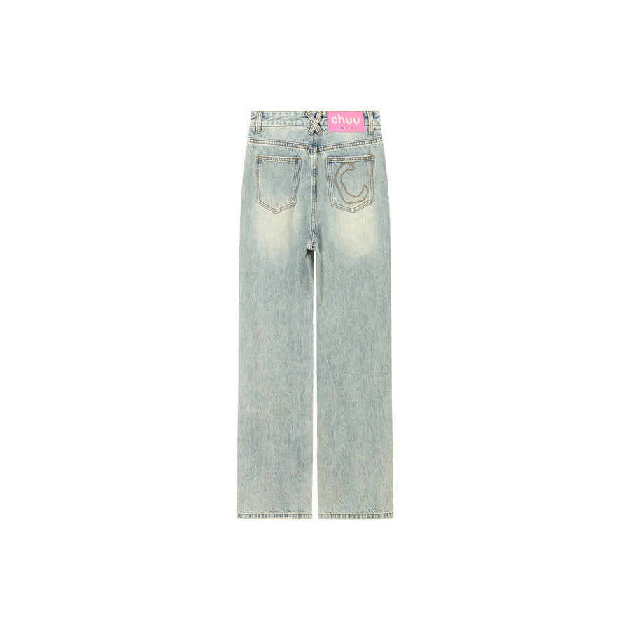 CHUU Cotton Distressed Denim Straight Leg Jeans