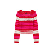 Button Stripe Color Knit Sweater