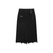 Slit Fringed Hem Long Skirt