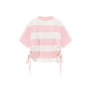 Color Stripe Color Side Drawstring Top