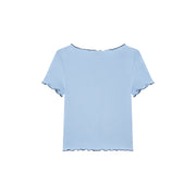 Color Ruffle Lining Button Slim Top