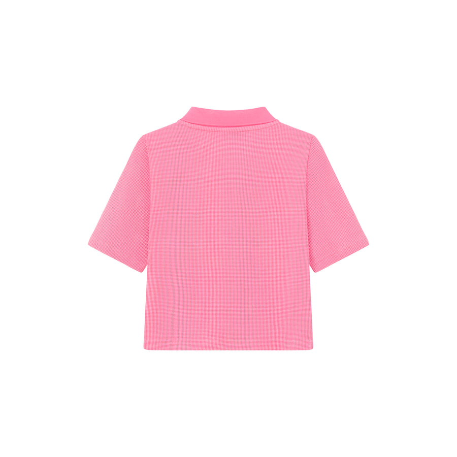 CHUU Logo Color Waffle Short Sleeve Zip-Up Top