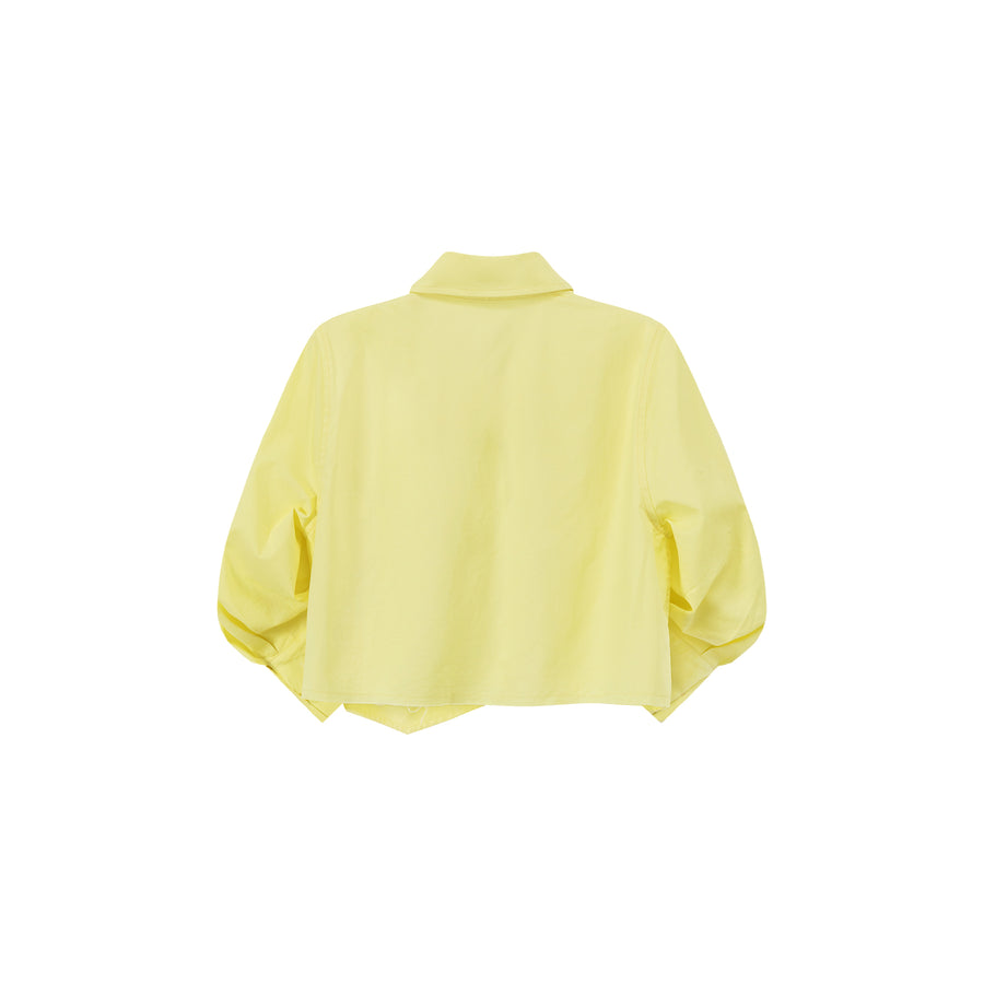 CHUU Puffy Sleeve Colored Pocket Crop Shirt