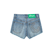 Distressed Raw Hem Charm Chain Denim Shorts