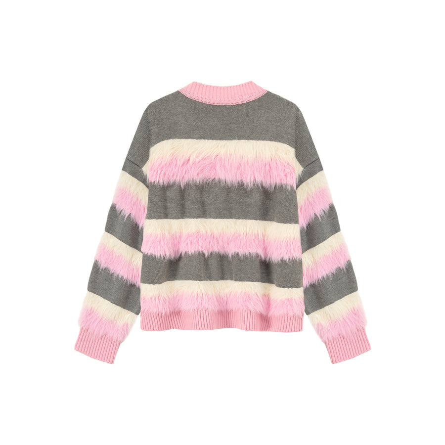 CHUU V-Neck Color Combination Stripe Knit Cardigan