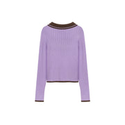 Polo Neck Color Combination Knit Top