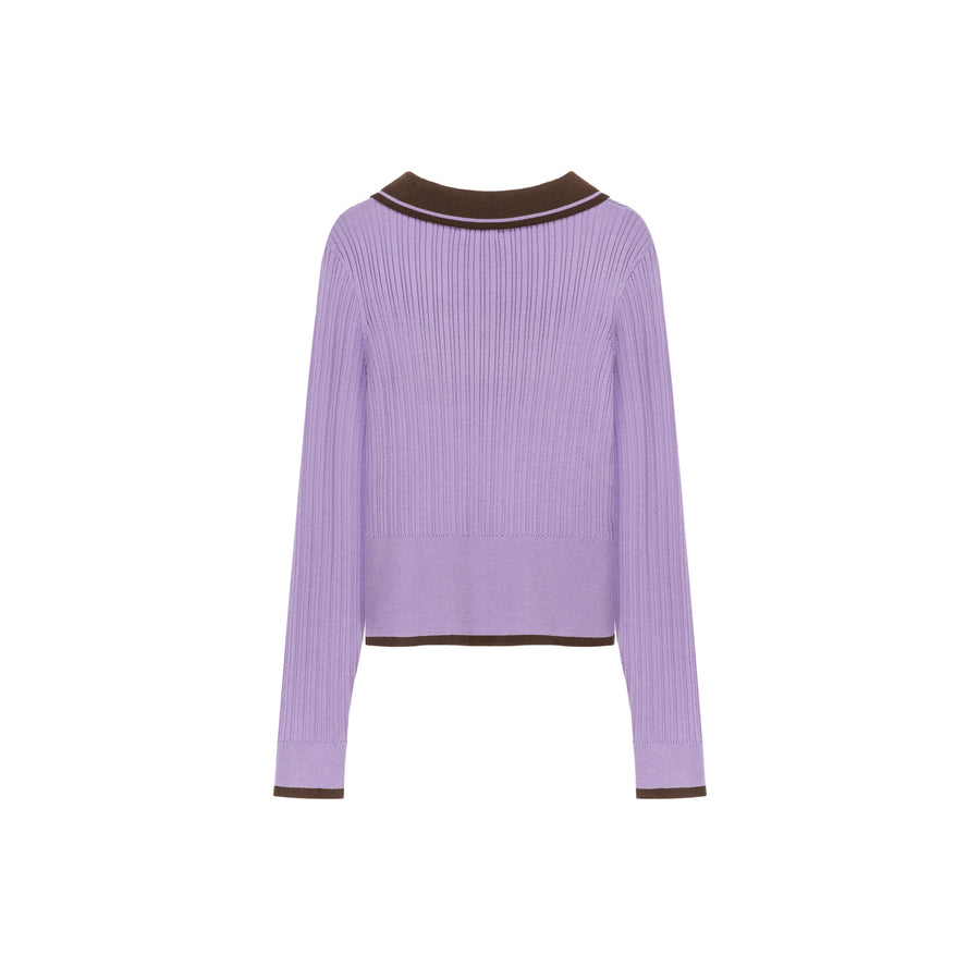 CHUU Polo Neck Color Combination Knit Top