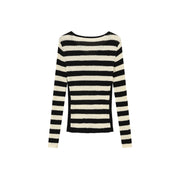 Slit Color Lettering Stripe Knit Sweater