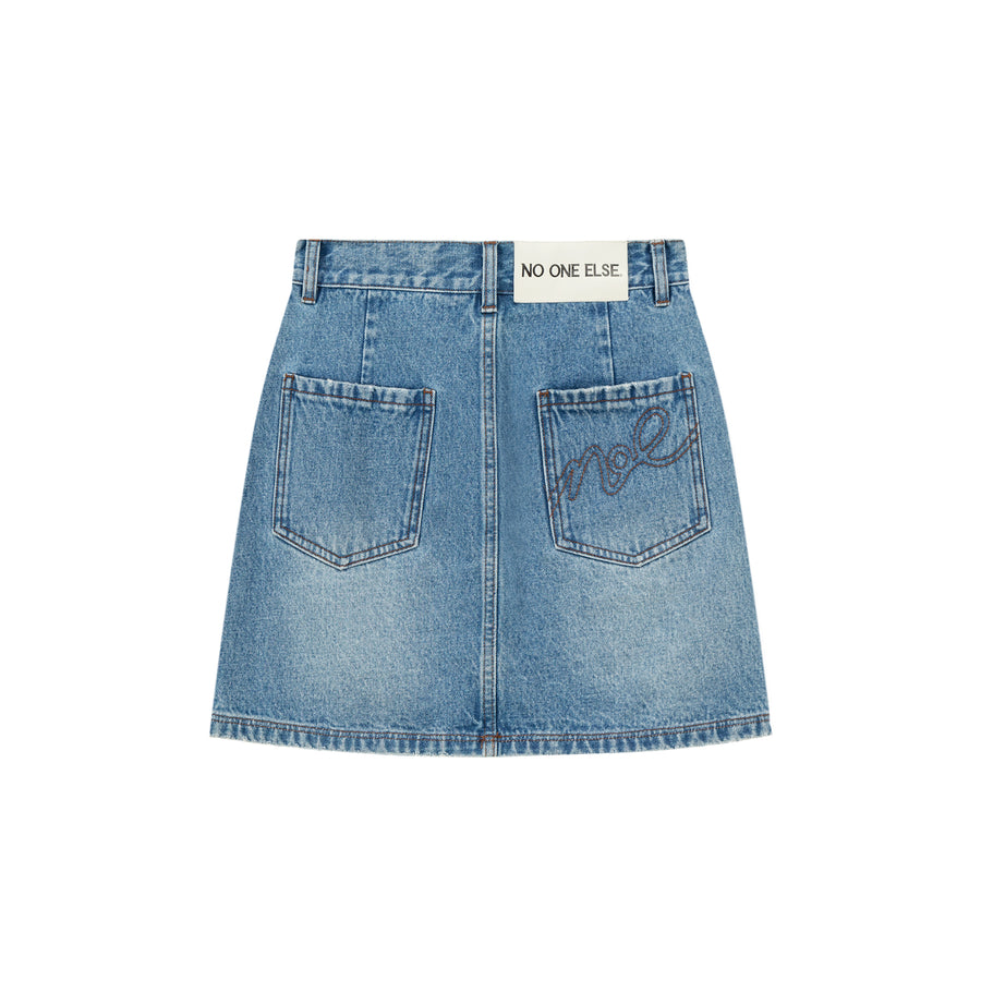 CHUU High Waist Logo Pocket Denim Mini Skirt