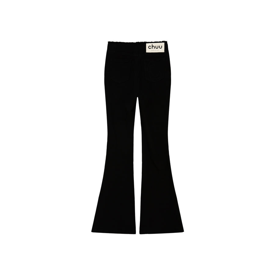 CHUU Raw Edge Embroidered Tight Bootcut Jeans