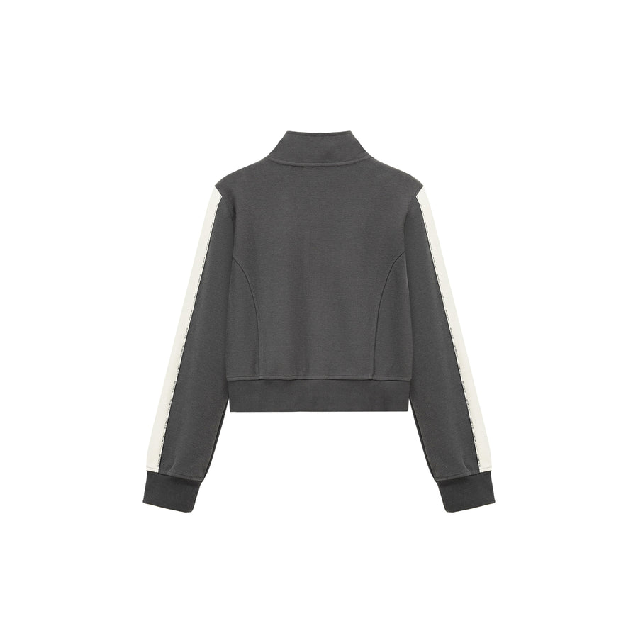 CHUU String Crop Zip-Up