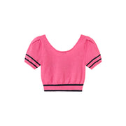 Chuu Baby Square Neck Heart Button Crop Kniit Top