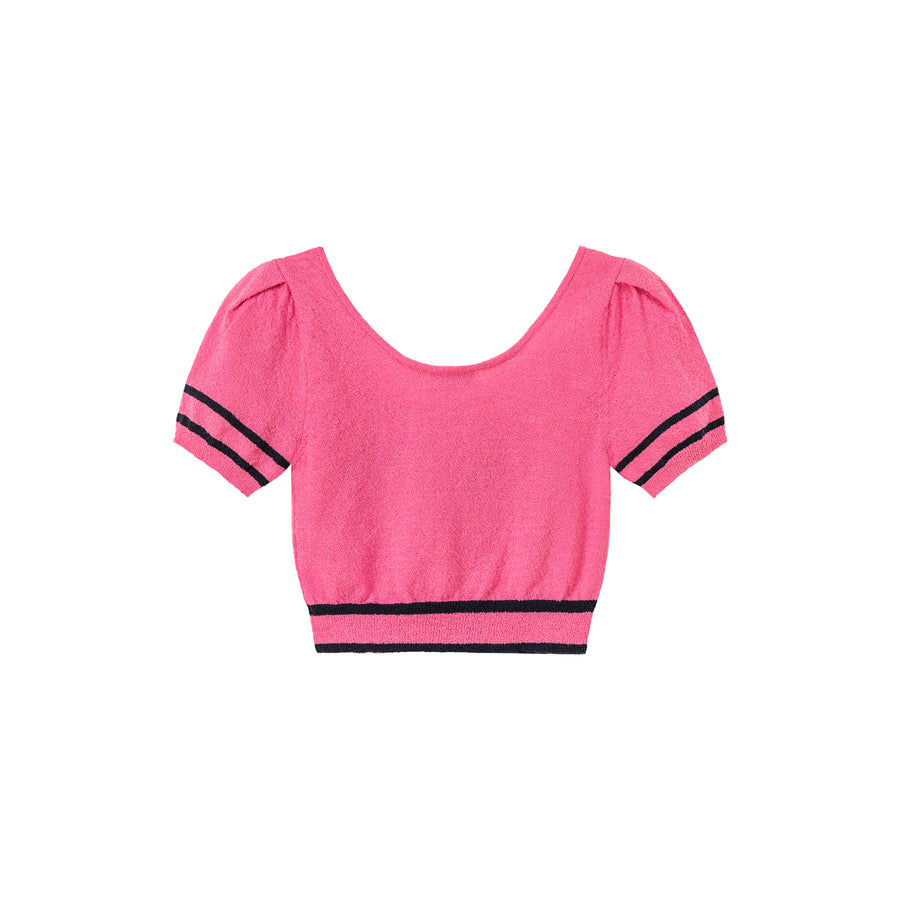 CHUU Chuu Baby Square Neck Heart Button Crop Kniit Top