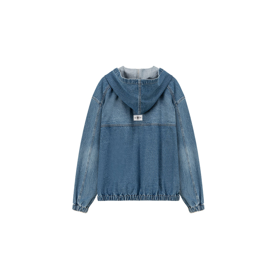 CHUU Embroidered Letter Denim Hooded Jacket