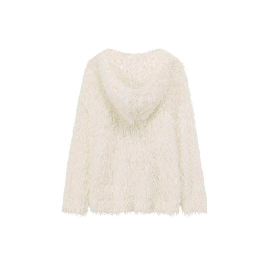 CHUU Embroidered Fuzzy Hooded Cardigan