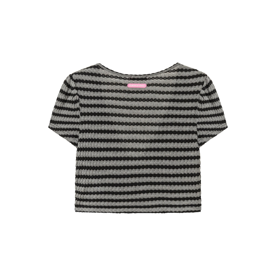 CHUU Stripe Layering Short Sleeve Crop Top