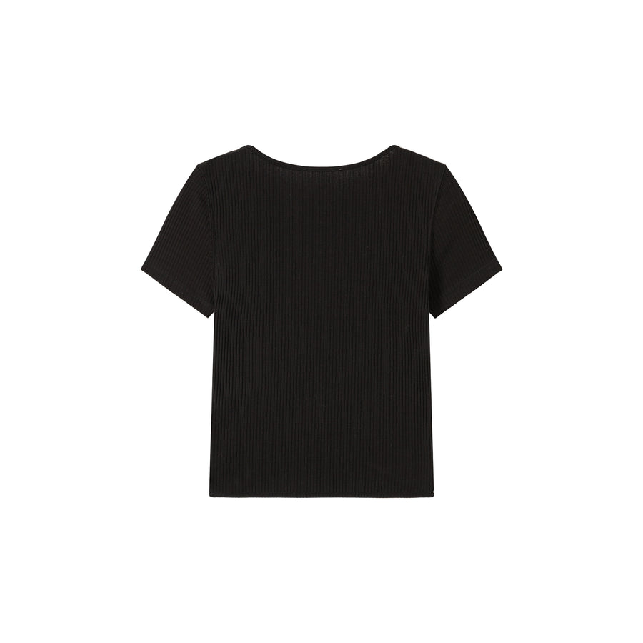 CHUU Slit Ribbed Center Stripes T-Shirt