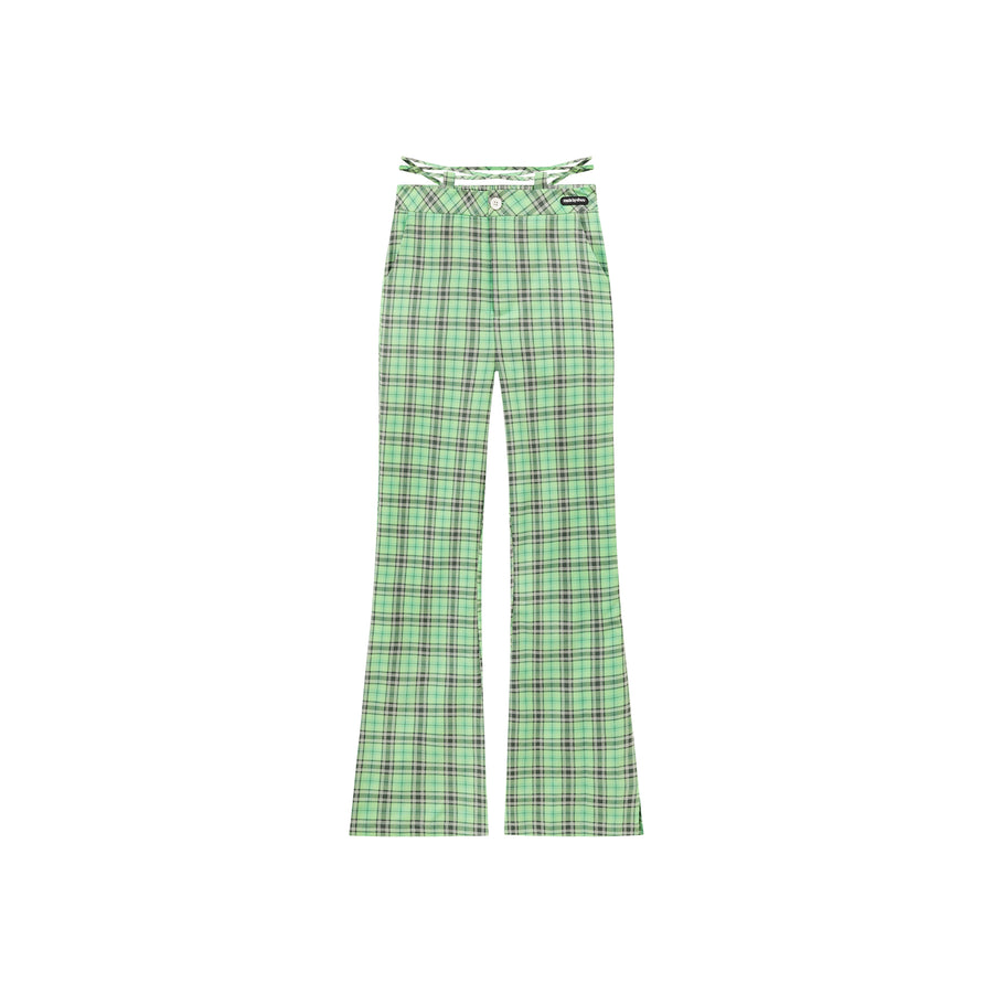 CHUU Color Checked Tie Waist Bootcut Pants