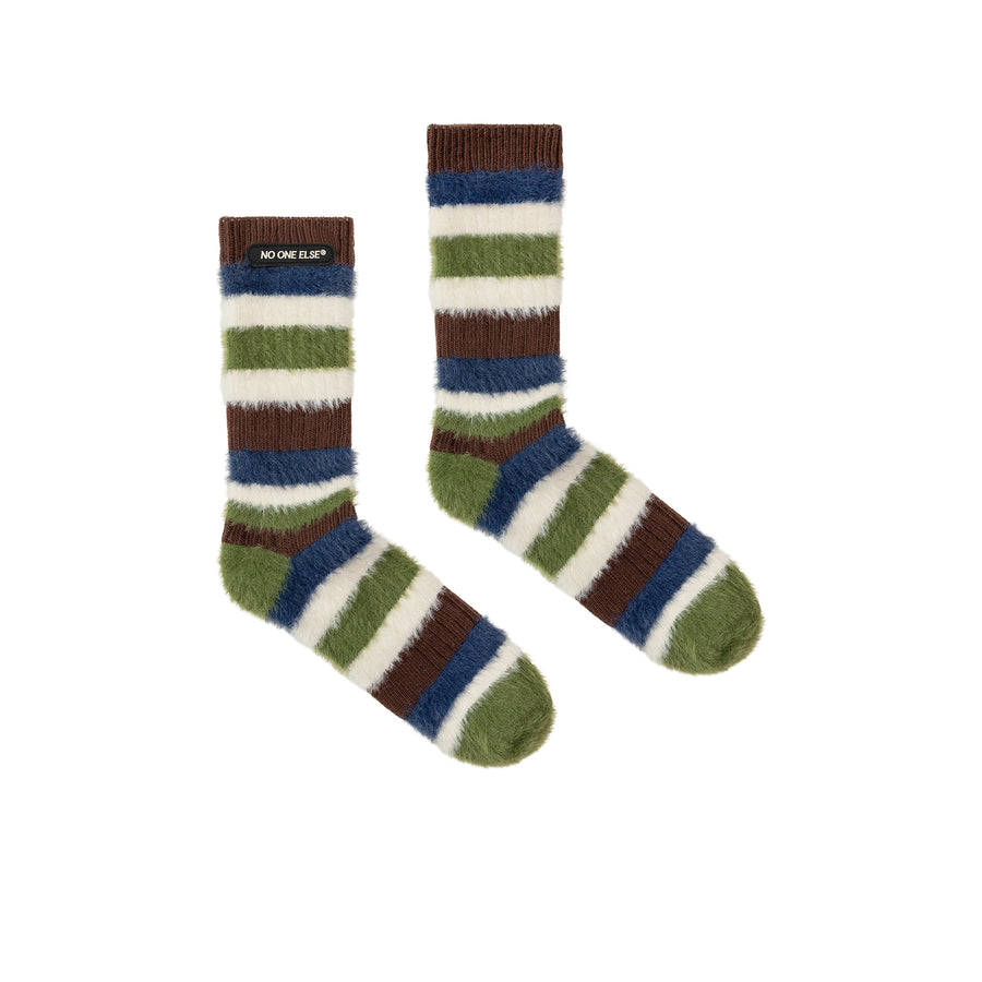 CHUU Multi-Color Striped High Fuzzy Socks