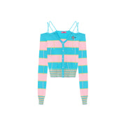 Color Combination Stripe Off The Shoulder Knit Sweater