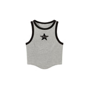 Chuu Star Center Line-Colored Sleeveless Semi Crop T-Shirt