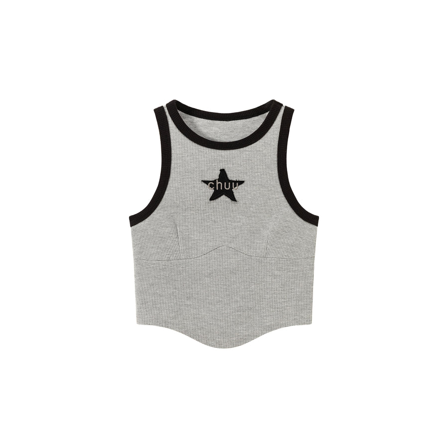 CHUU Chuu Star Center Line-Colored Sleeveless Semi Crop T-Shirt