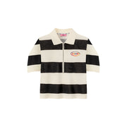 Half Zip-Up Color Stripe Collar Top