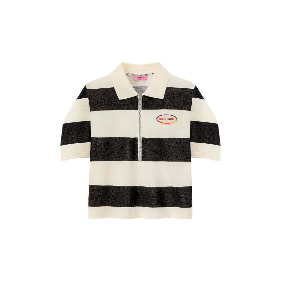 CHUU Half Zip-Up Color Stripe Collar Top