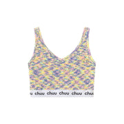 V-Neck Fuzzy Color Scheme Sleeveless Crop Top