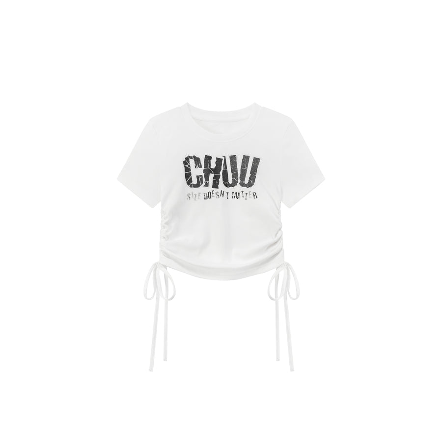 CHUU Size Doesnt Matter Side String Cropped T-Shirt