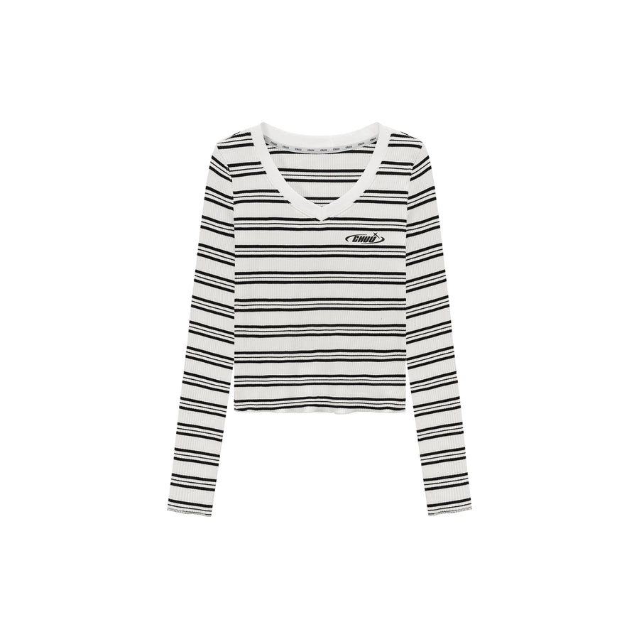 CHUU V-Neck Striped T-Shirt