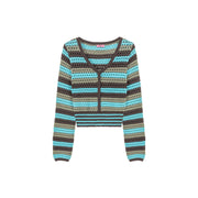 Button Stripe Color Knit Sweater