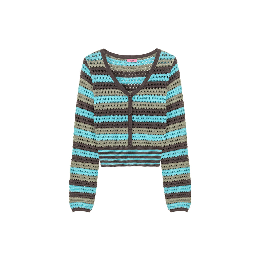 CHUU Button Stripe Color Knit Sweater