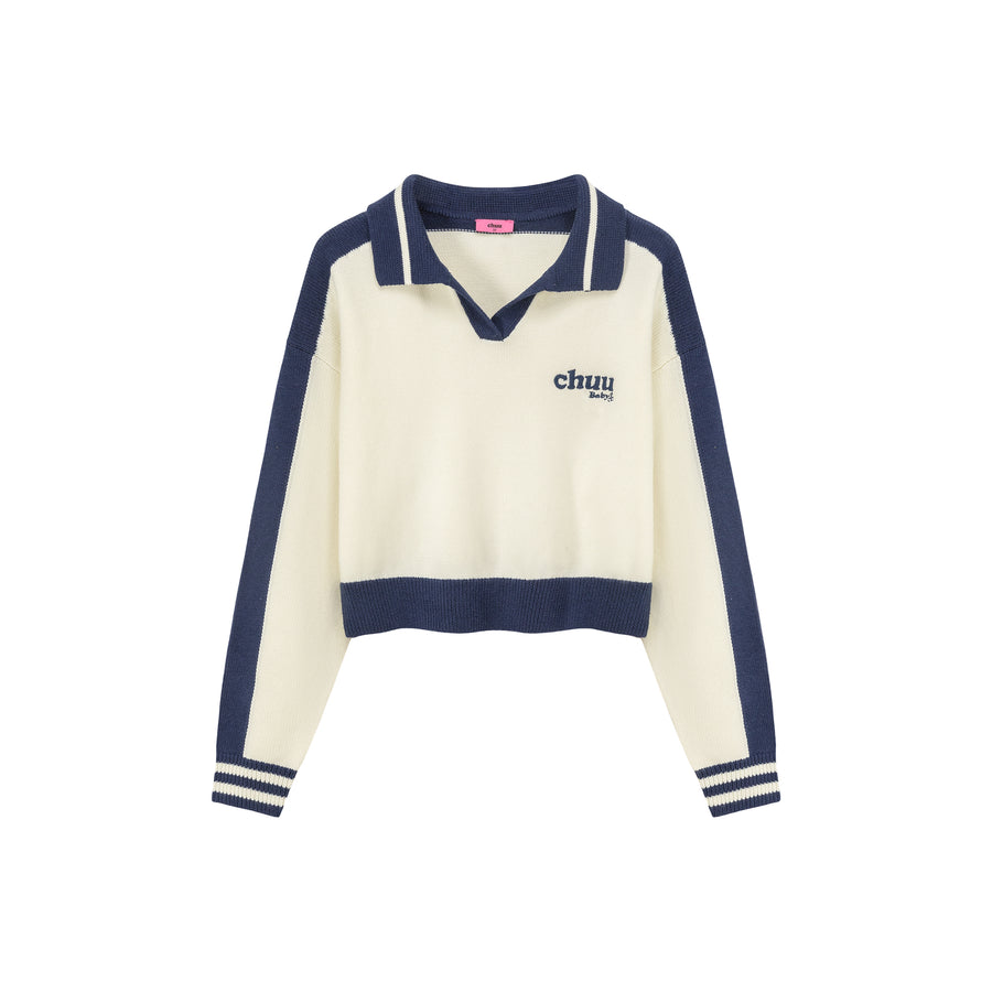 CHUU Open Collar Color Knit Sweater