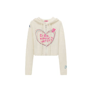 Heart Hooded Zip-Up Cardigan