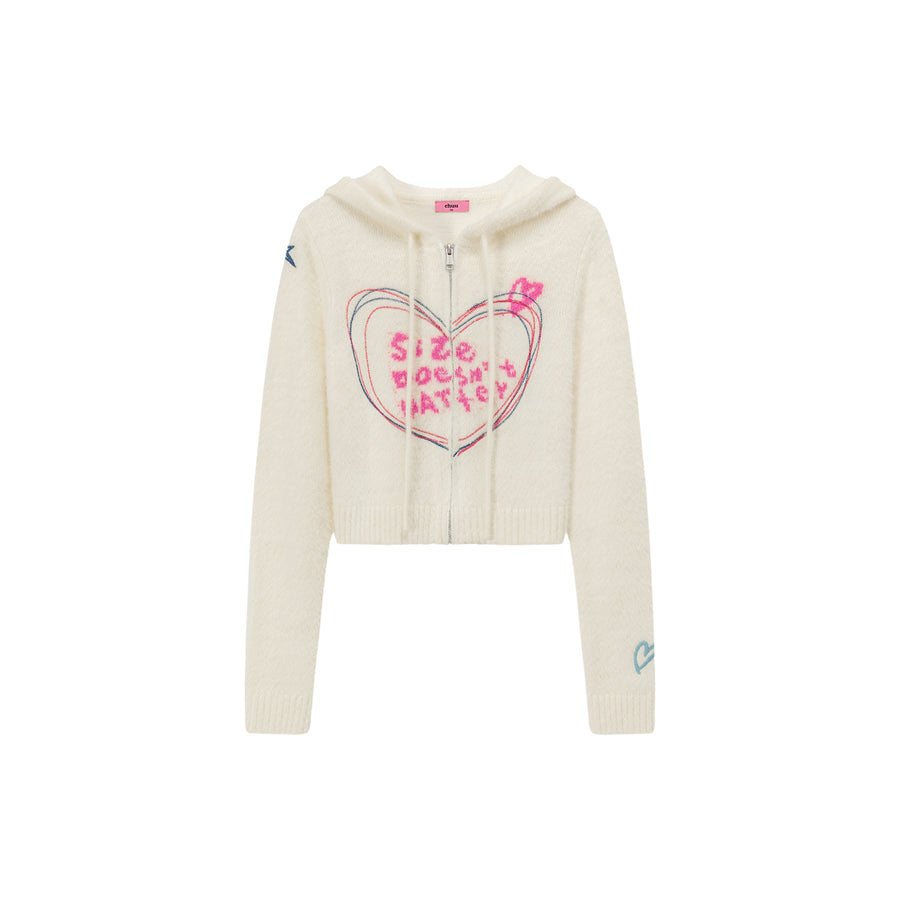 CHUU Heart Hooded Zip-Up Cardigan