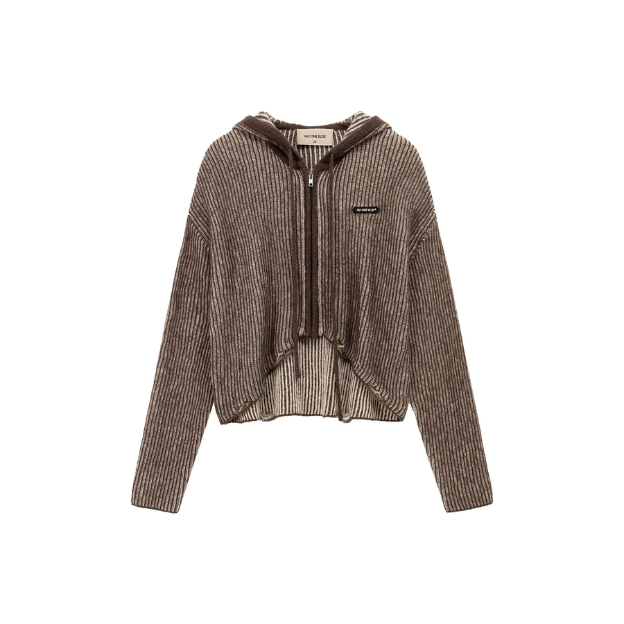 CHUU Zip-Up Hooded Knit Cardigan