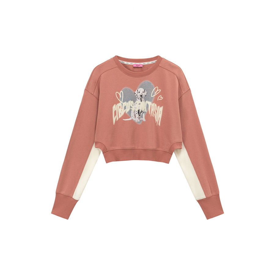 CHUU Dalmatian Dog Circus Lettering Semi Crop Sweatshirt