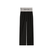 Contrast Letter High Waist Banded Wide Pants