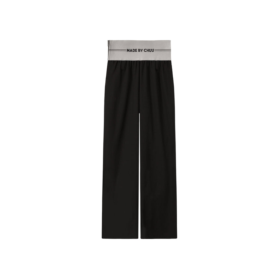 CHUU Contrast Letter High Waist Banded Wide Pants