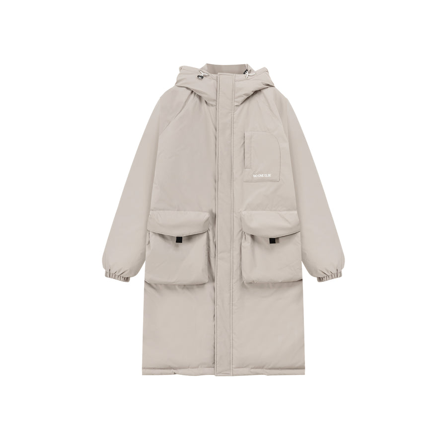 CHUU Hooded Logo Pocket Long Padded Coat