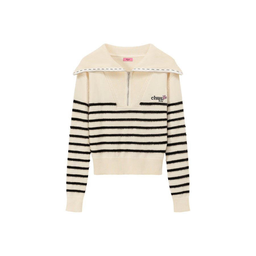 CHUU Big Collar Striped Knit Sweater