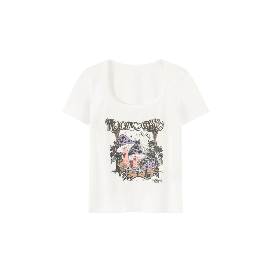 CHUU Printed Mushroom Vintage Slim T-Shirt