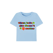 Size Doesnt Matter Colorful Embroidered Slim Crop T-Shirt