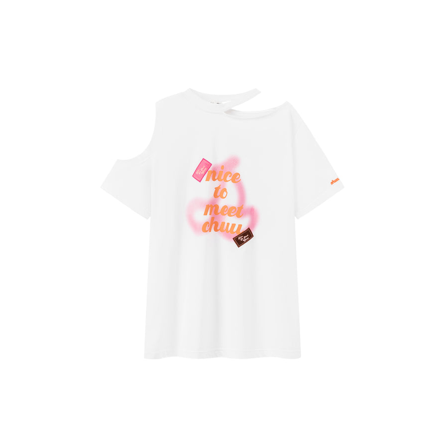 CHUU Nice To Meet Chuu Off-The-Shoulder Cherry T-Shirt